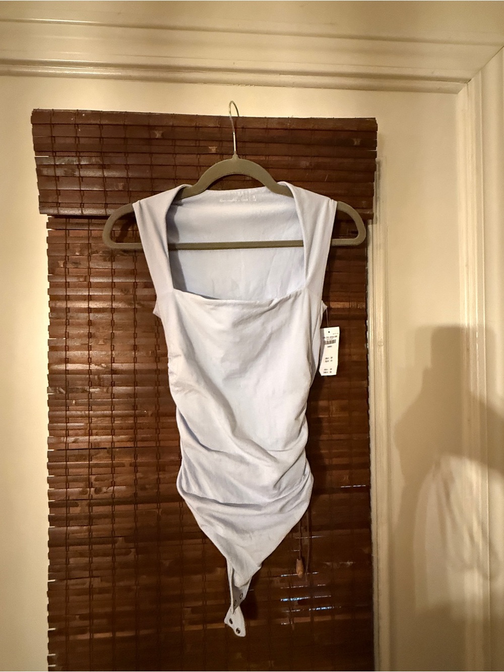 Abercrombie & Fitch Square Neck bodysuit ruched, light blue colorway, sz S,nwt🩵 - Picture 5 of 9